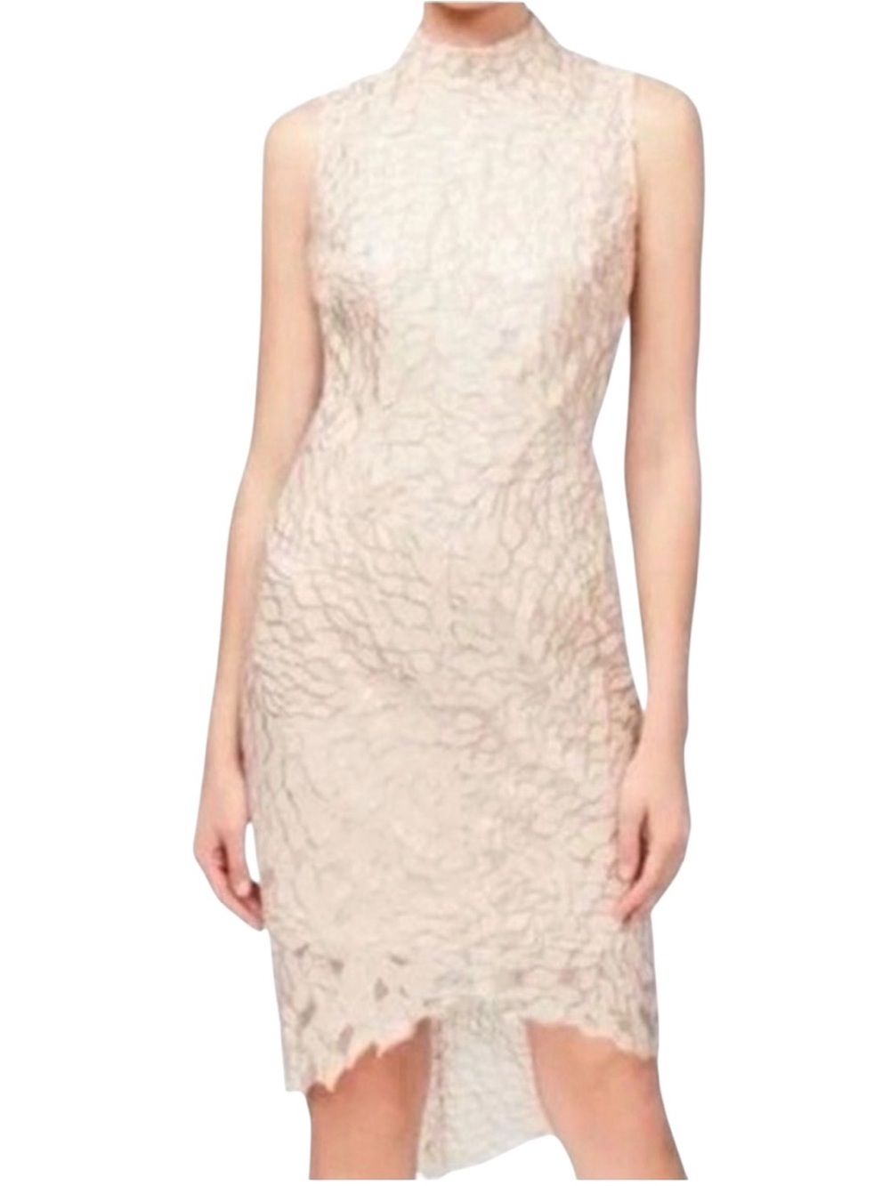 Betsey Johnson Blush/Pink sequin petal lace Mock-Neck Midi Sheath Dress Size 14